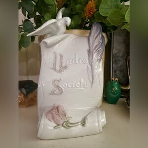 Lladro Society Figurine Spain " Art Brings Us Together" Scroll Bird Rose 1998